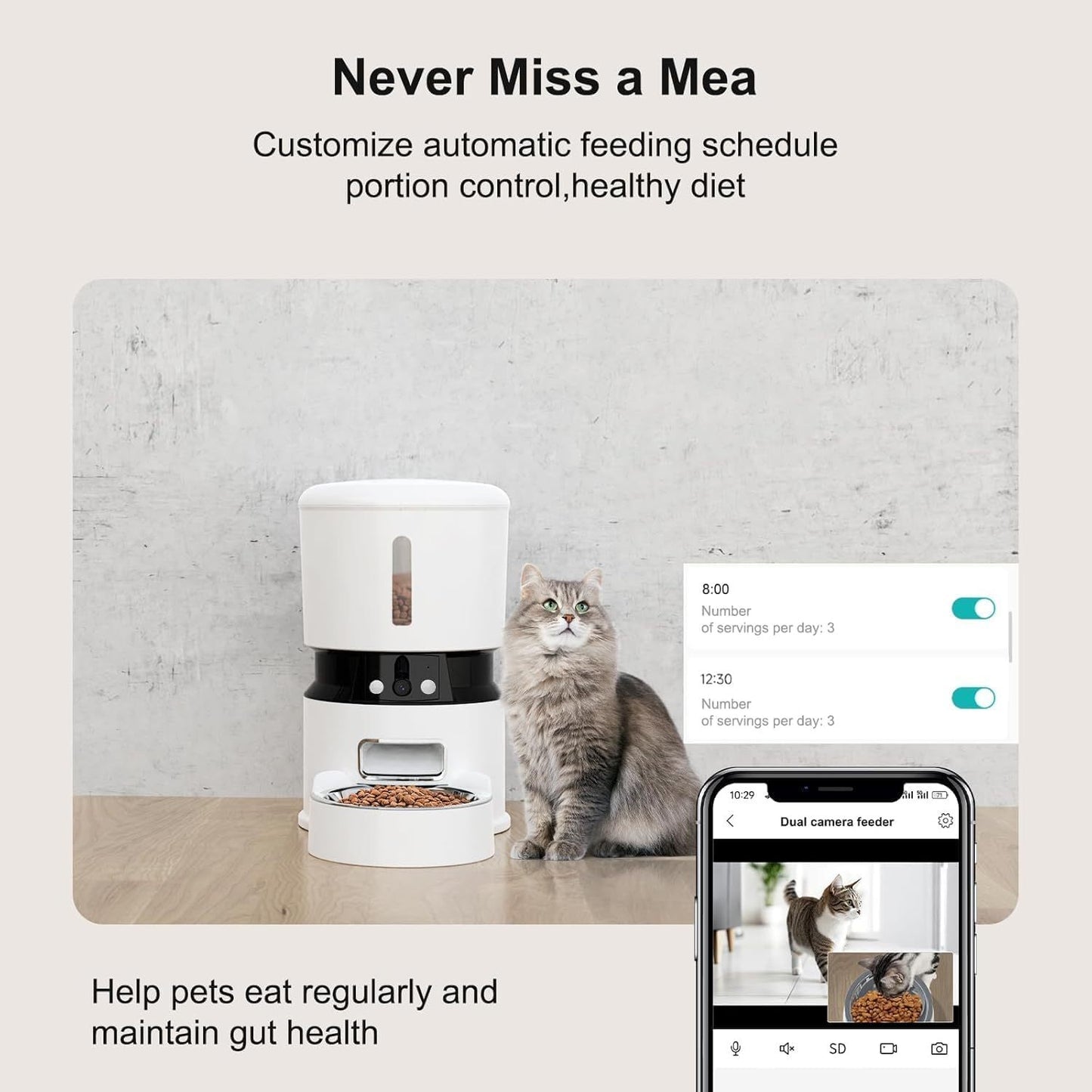 1080P HD smart pet feeder with camera- automatic (app controlled) 4L.