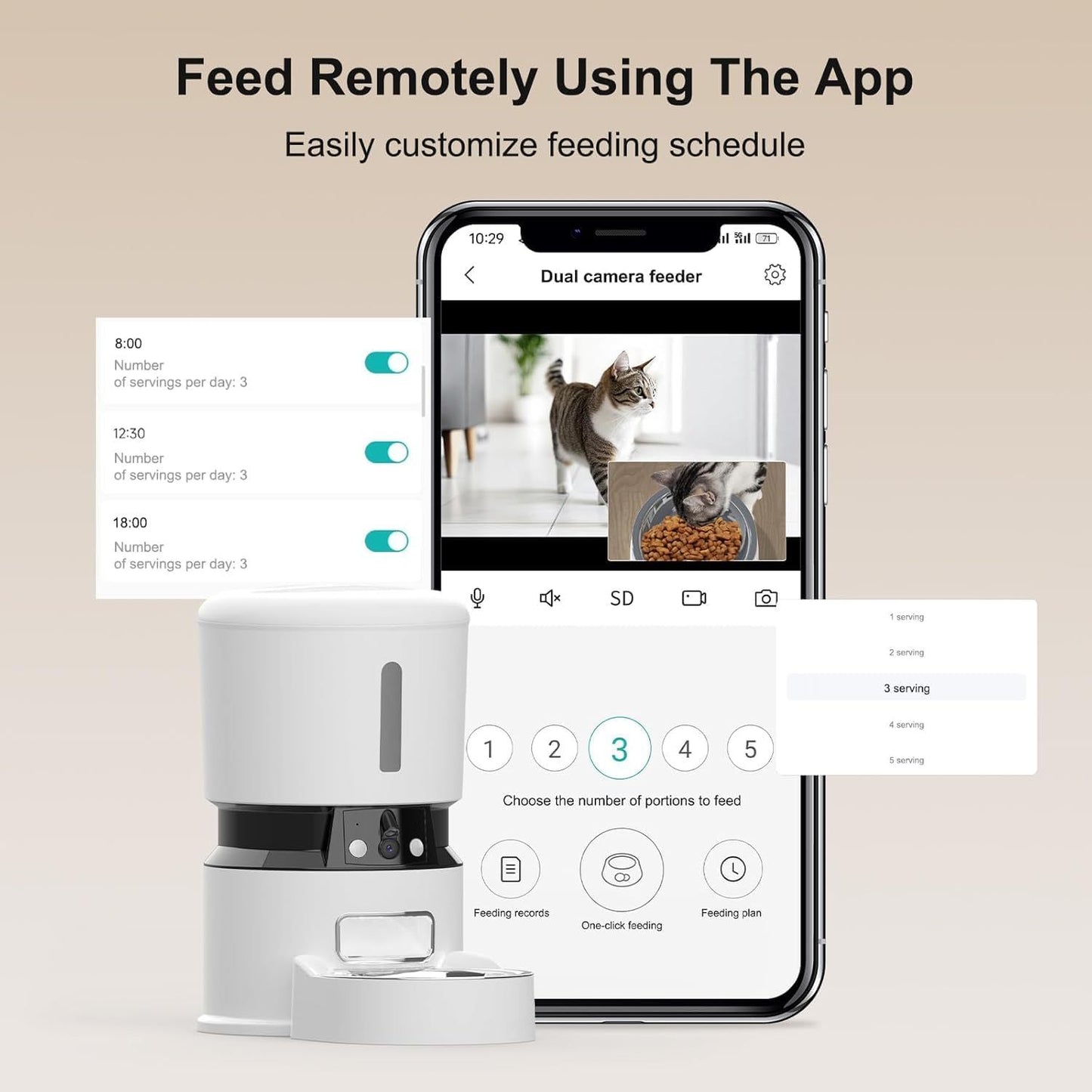 1080P HD smart pet feeder with camera- automatic (app controlled) 4L.